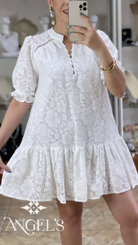 Lace Balloon Sleeve Dress